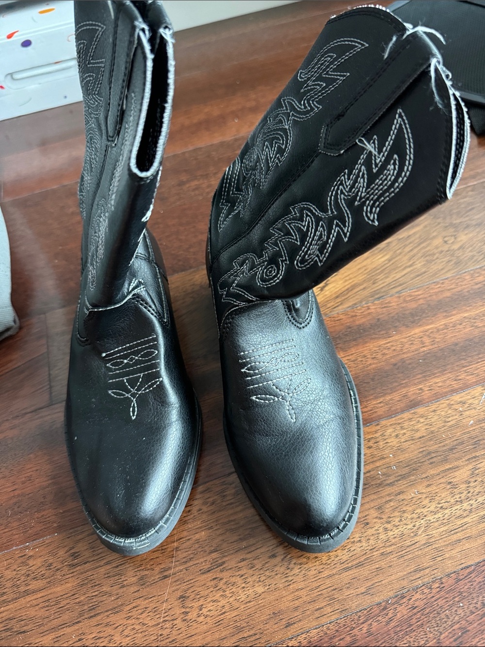 Girls Black Western Stitch-Detail Boots